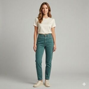 Express Vintage 90s High Rise Mom Jeans Teal Green Made in USA Size 5/6 24 Waist